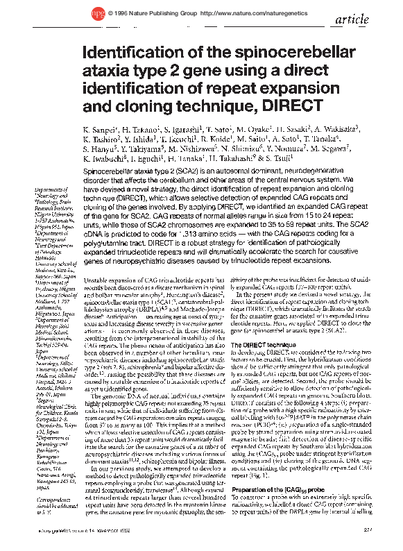 (PDF) Identification of the spinocerebellar ataxia type 2 gene using a ...