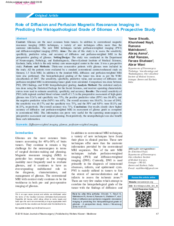 (PDF) Role of diffusion and perfusion magnetic resonance imaging in ...