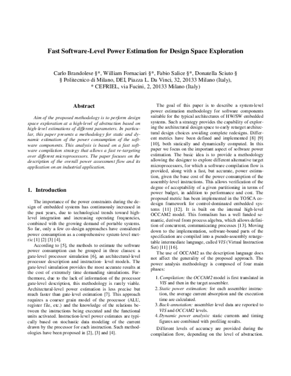 (PDF) Fast Software-Level Power Estimation for Design Space Exploration