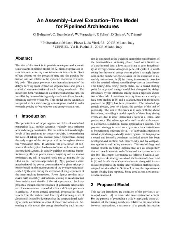 (PDF) An assembly-level execution-time model for pipelined architectures