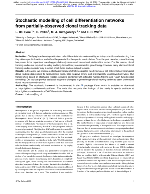 (PDF) Stochastic modelling of cell differentiation networks from ...