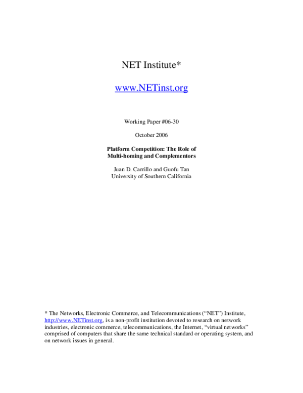 (PDF) Platform Competition: The Role of Multi-homing and Complementors