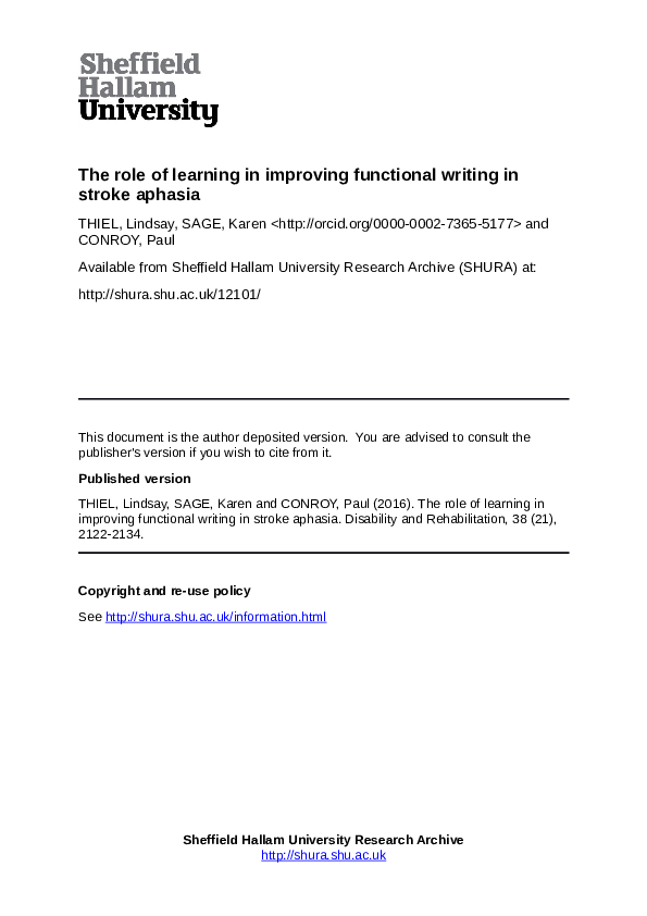(PDF) The role of learning in improving functional writing in stroke ...