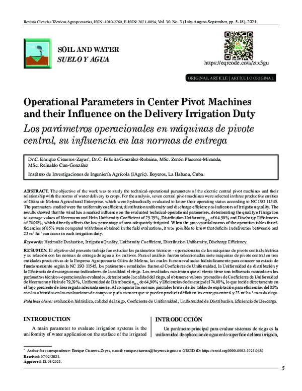 (PDF) Operational Parameters in Center Pivot Machines and their ...