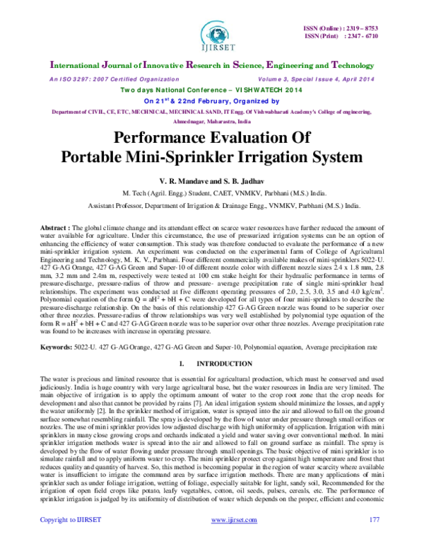 (PDF) Performance Evaluation OfPortable Mini-Sprinkler Irrigation System