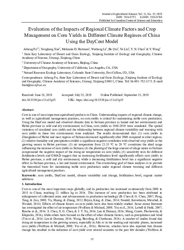 (PDF) Evaluation of the Impacts of Regional Climate Factors and Crop ...