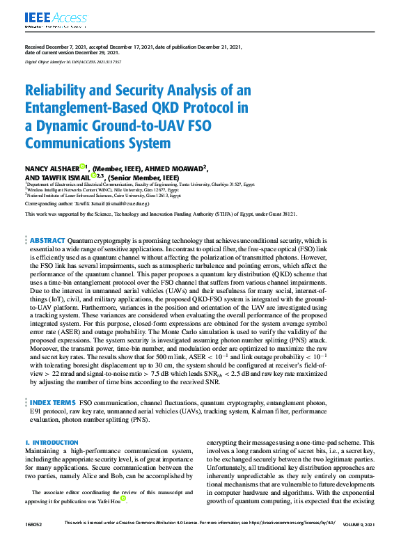(PDF) Reliability and Security Analysis of an Entanglement-Based QKD ...