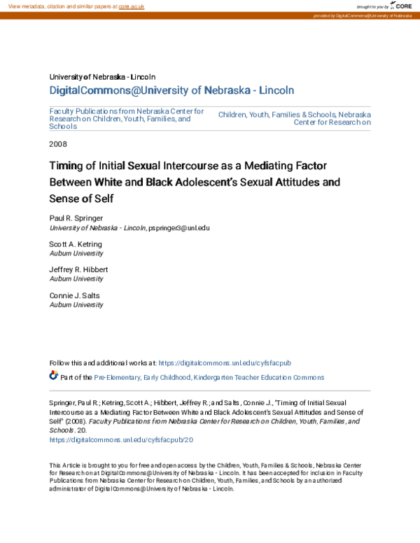 (PDF) Timing of initial sexual intercourse as a mediating factor ...