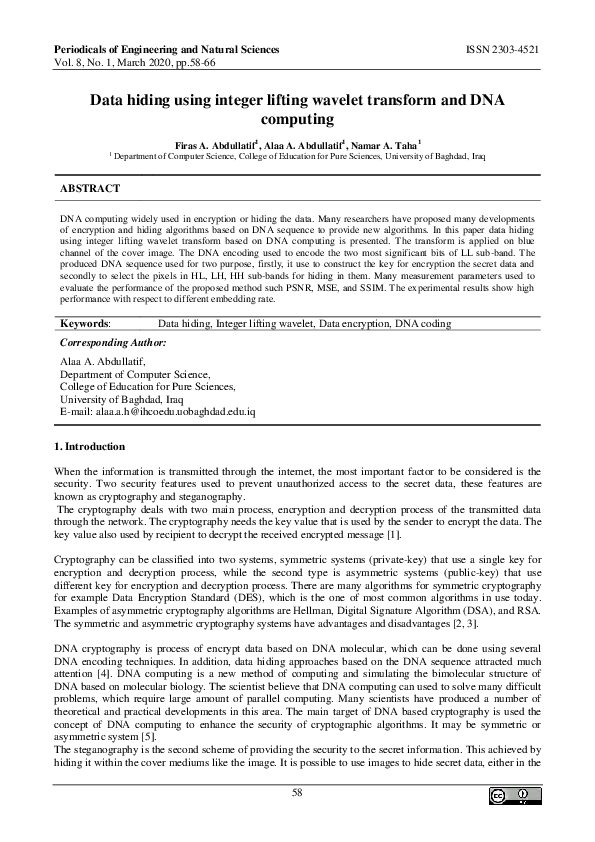 (PDF) Data hiding using integer lifting wavelet transform and DNA computing