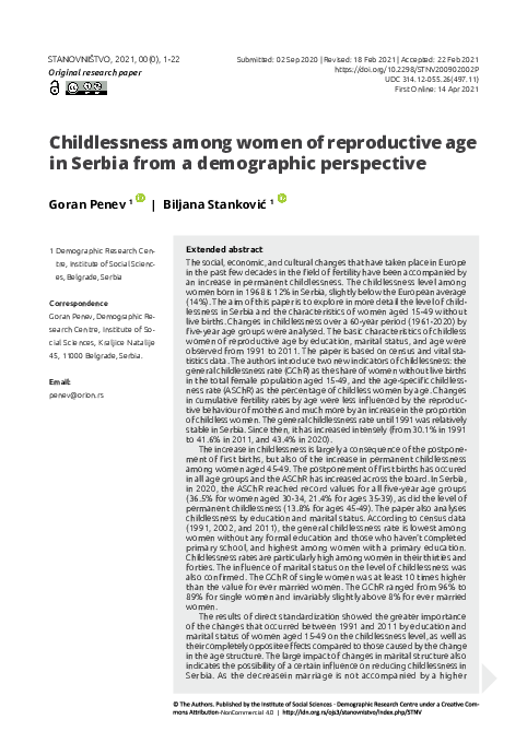 (PDF) Childlessness among women of reproductive age in Serbia from a ...