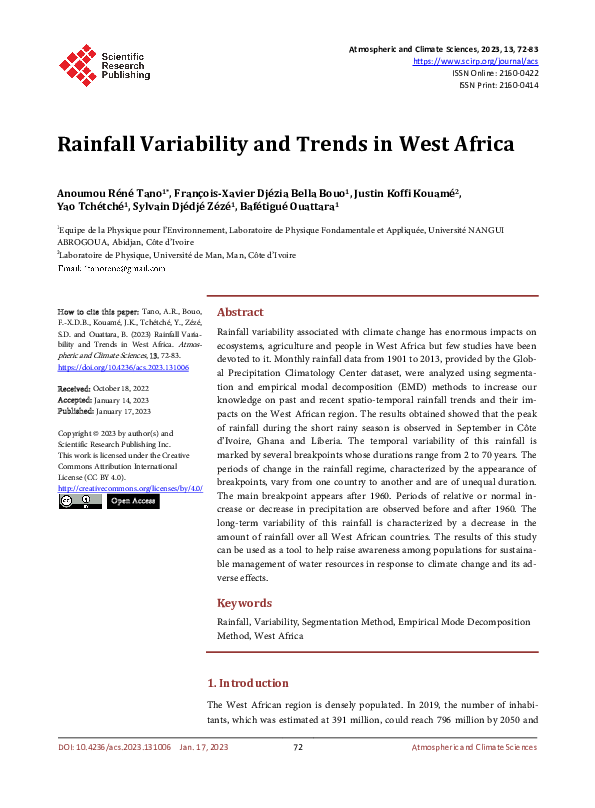 (PDF) Rainfall Variability and Trends in West Africa