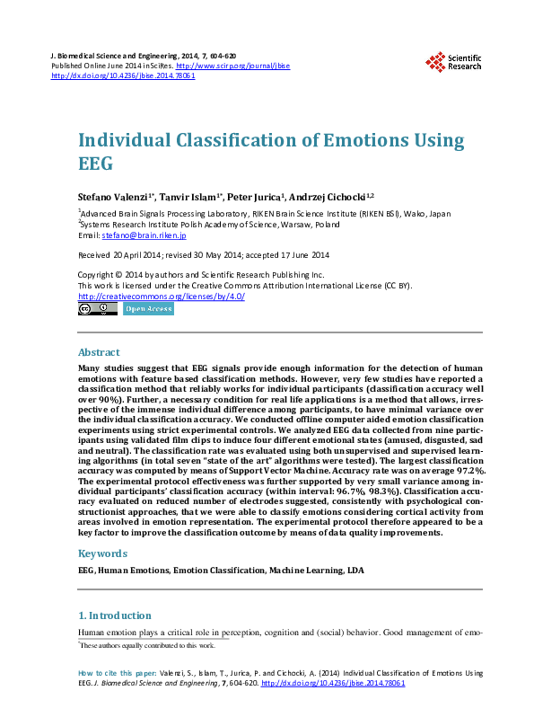 (PDF) Individual Classification of Emotions Using EEG