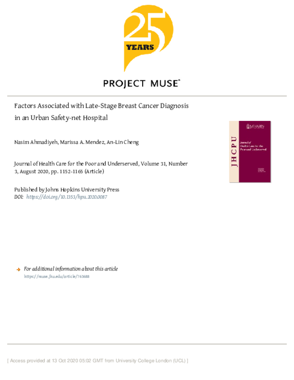 (PDF) Factors Associated with Late-Stage Breast Cancer Diagnosis in an ...