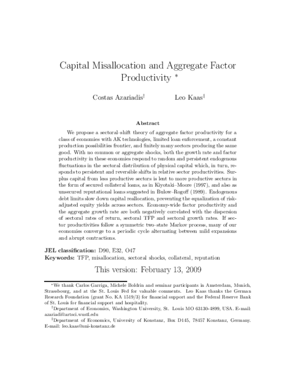 (PDF) Capital Misallocation and Aggregate Factor Productivity | Costas ...