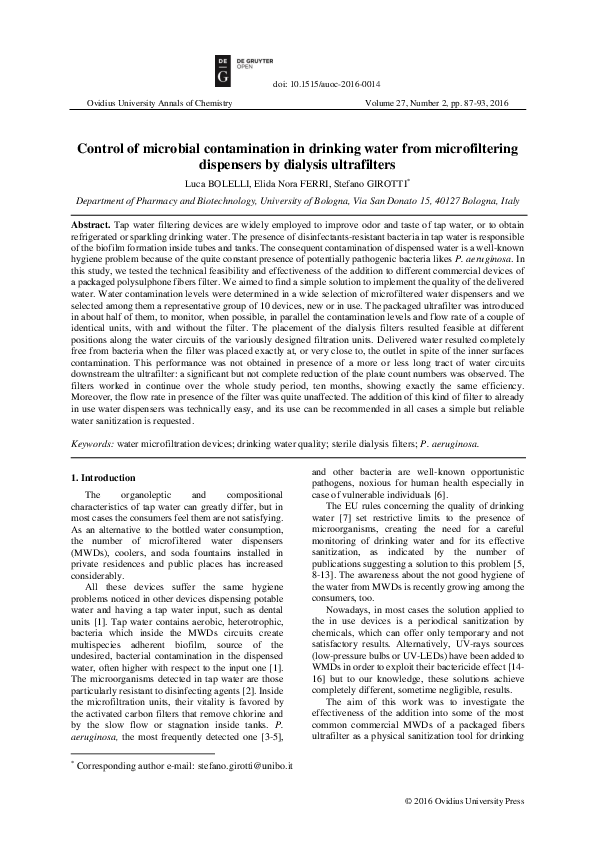 (PDF) Control of microbial contamination in drinking water from ...