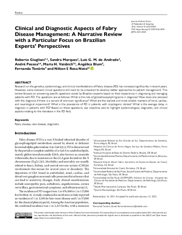 (PDF) Clinical and diagnostic aspects of Fabry disease management: a ...