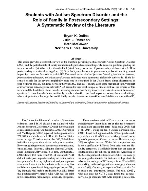 (PDF) Students with Autism Spectrum Disorder and the Role of Family in ...