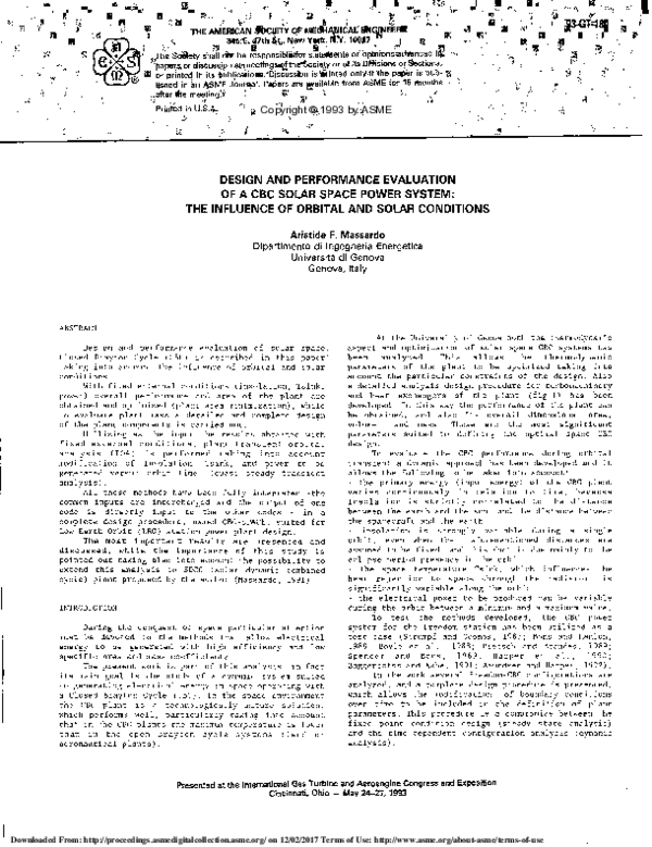 (PDF) Design and Performance Evaluation of a CBC Solar Space Power ...