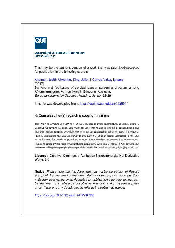 (PDF) Barriers and facilitators of cervical cancer screening practices ...