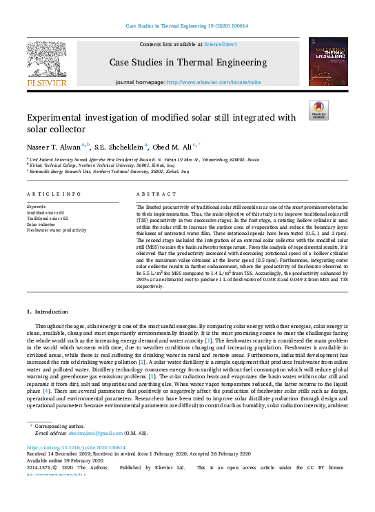 (PDF) Experimental investigation of modified solar still integrated ...