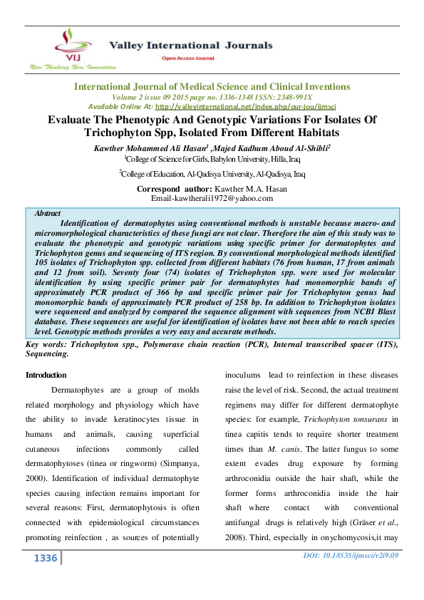 (PDF) Evaluate The Phenotypic And Genotypic Variations For Isolates Of ...