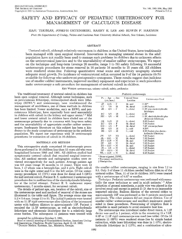 (PDF) Safety and efficacy of pediatric ureteroscopy for management of ...