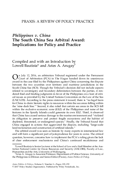 (PDF) Philippines v. China The South China Sea Arbitral Award ...