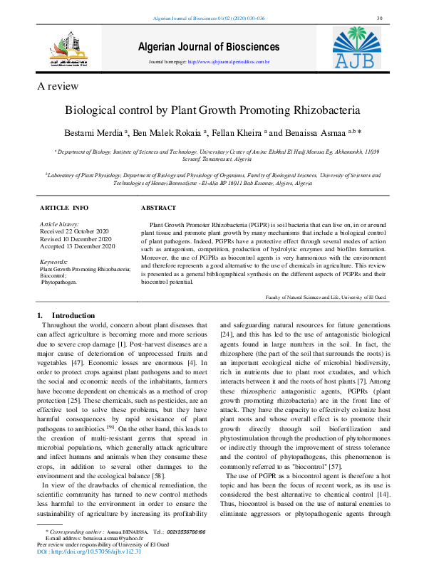 (PDF) Biological control by Plant Growth Promoting Rhizobacteria