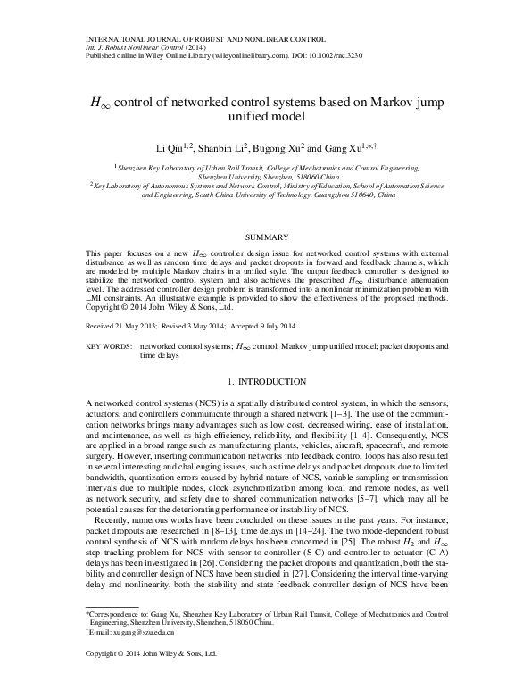 (PDF) H∞control of networked control systems based on event-time-driven ...