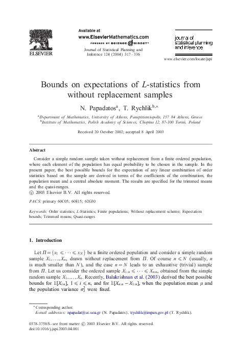 (PDF) Bounds on expectations of L-statistics from without replacement ...