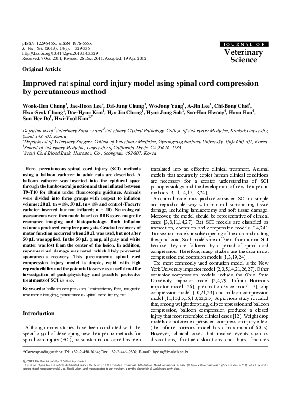 (PDF) Improved rat spinal cord injury model using spinal cord ...