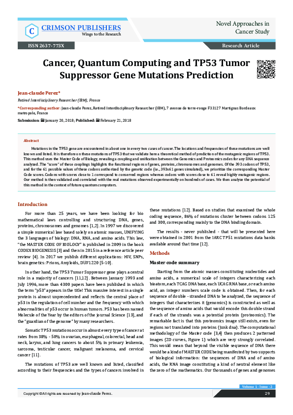 (PDF) Cancer, Quantum Computing and TP53 Tumor Suppressor Gene ...