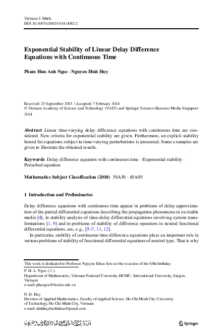 (PDF) Exponential Stability of Linear Delay Difference Equations with ...