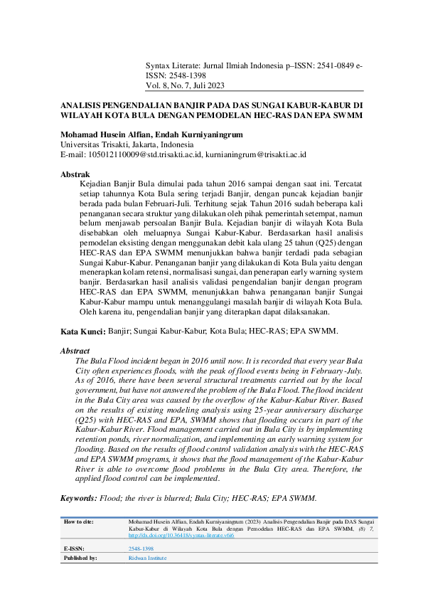 (PDF) Analisis Pengendalian Banjir pada DAS Sungai Kabur-Kabur di ...