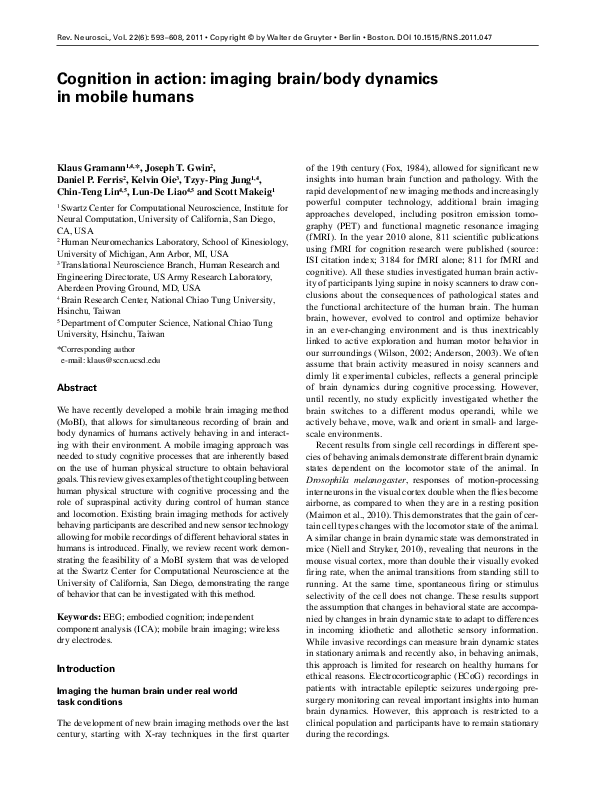 (PDF) Cognition in action: imaging brain/body dynamics in mobile humans