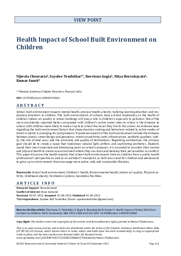 (PDF) Health Impact of School Built Environment on Children
