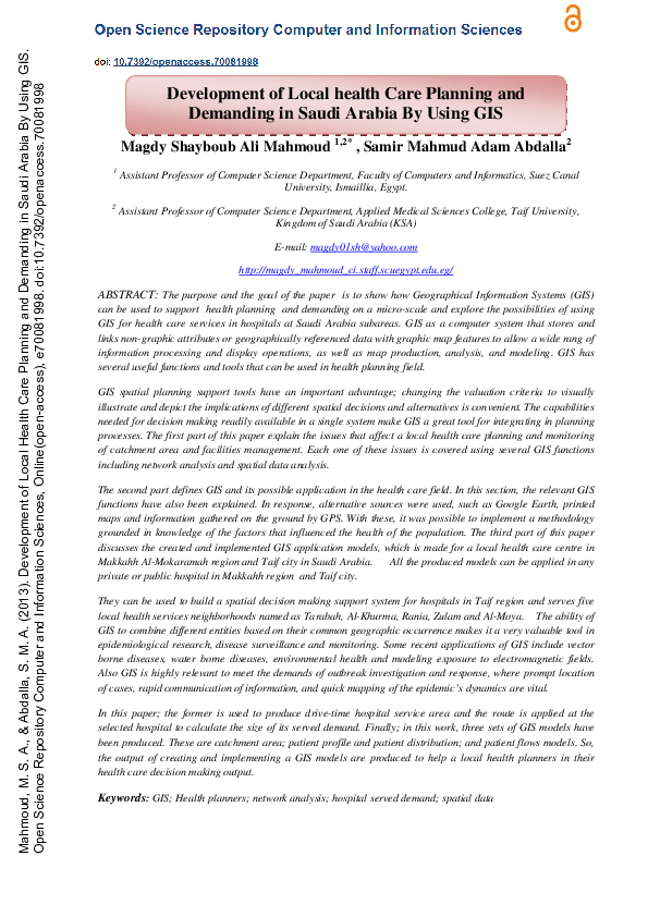 (PDF) Development of Local health Care Planning and Demanding in Saudi ...
