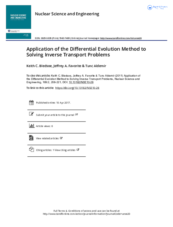 (PDF) Application of the Differential Evolution Method to Solving ...