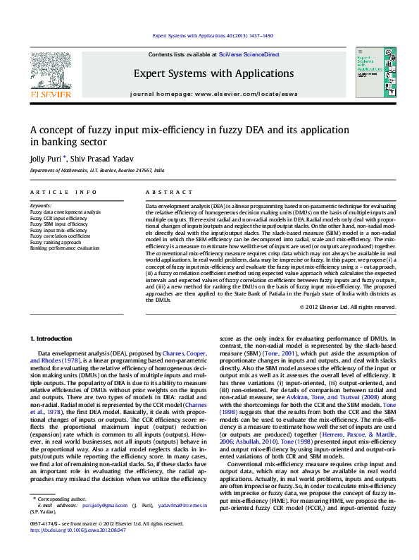 (PDF) A concept of fuzzy input mix-efficiency in fuzzy DEA and its ...