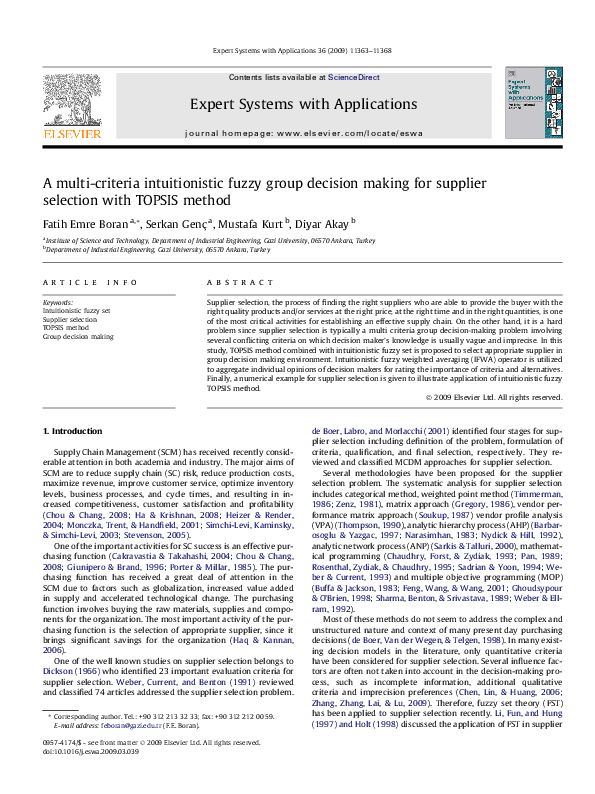 (PDF) A multi-criteria intuitionistic fuzzy group decision making for ...