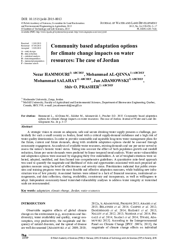 (PDF) Community based adaptation options for climate change impacts on ...