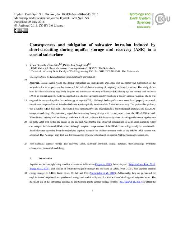 (PDF) Consequences and mitigation of saltwater intrusion induced by ...
