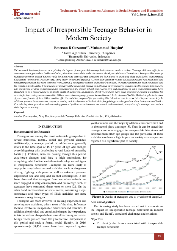 (PDF) Impact of Irresponsible Teenage Behavior in Modern Society