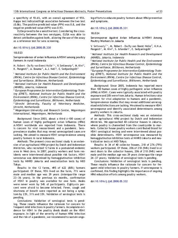 (PDF) Seroprevalence of avian influenza A/H5N1 among poultry farmers in ...