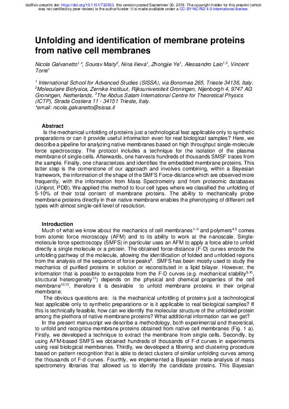 (PDF) Unfolding and identification of membrane proteins in situ