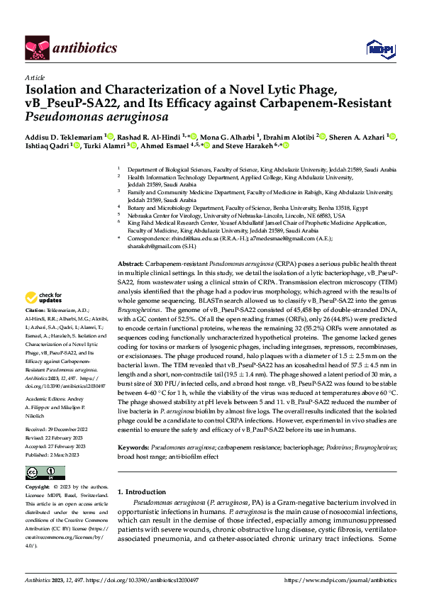 (PDF) Isolation and Characterization of a Novel Lytic Phage, vB_PseuP ...