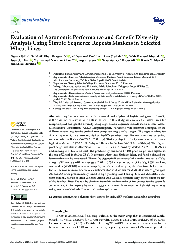 (PDF) Evaluation of Agronomic Performance and Genetic Diversity ...
