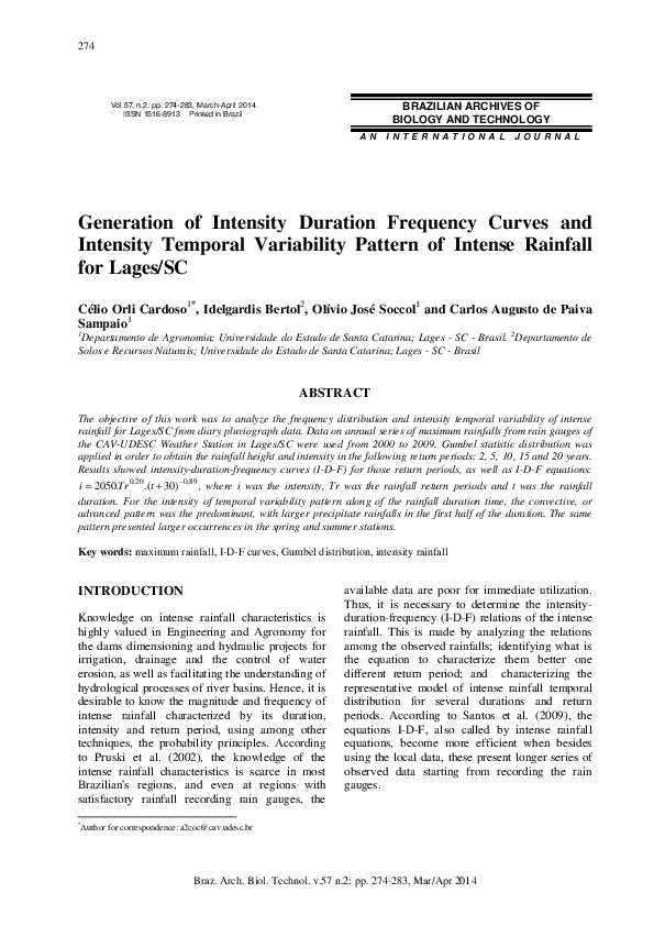 (PDF) Generation of Intensity Duration Frequency Curve Using Daily ...