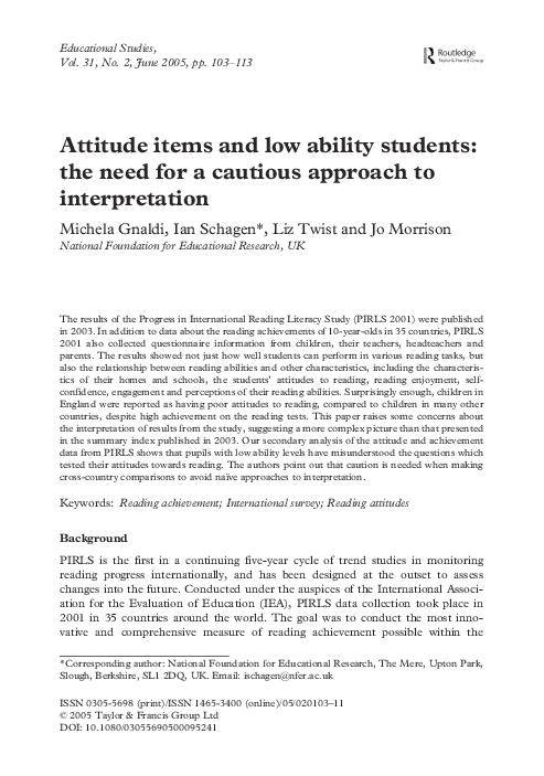 (PDF) Attitude items and low ability students: the need for a cautious ...