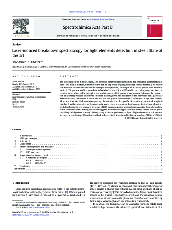 (PDF) Laser-induced breakdown spectroscopy for light elements detection ...